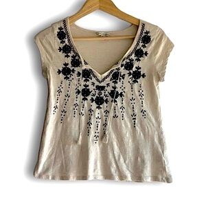 American Eagle Outfitters Embroidered Boho Knit T-Shirt